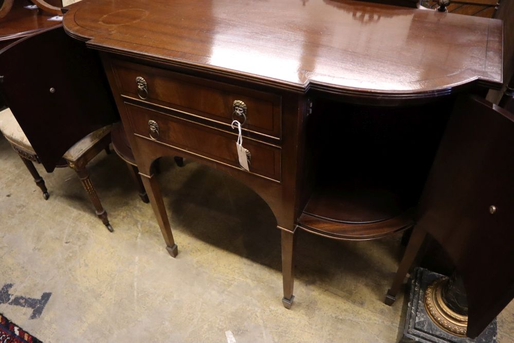 A reproduction George III style mahogany sideboard, width 122cm depth 34cm height 91cm